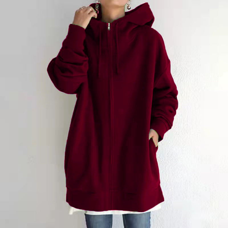 Fuzzy Long Hoodie with Full Length Zipper