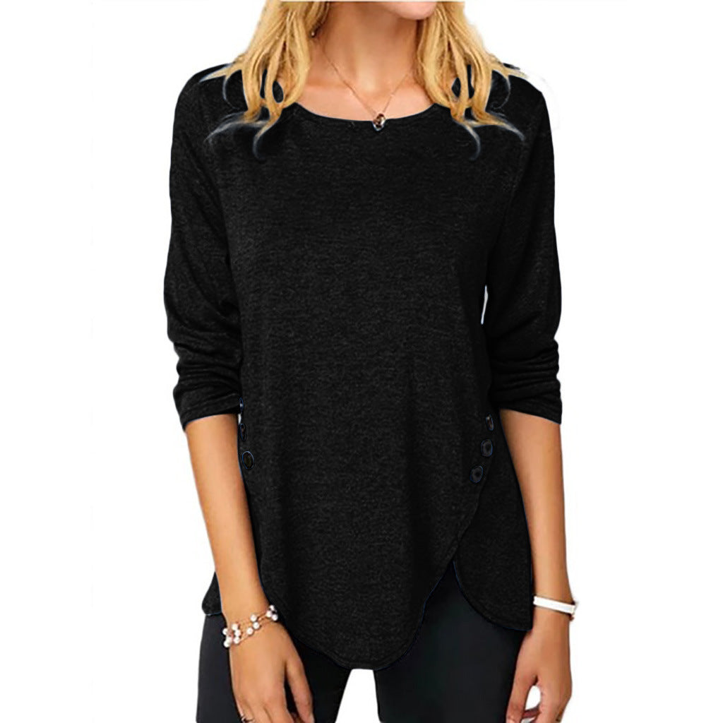 Round Neck Irregular Button T-shirt