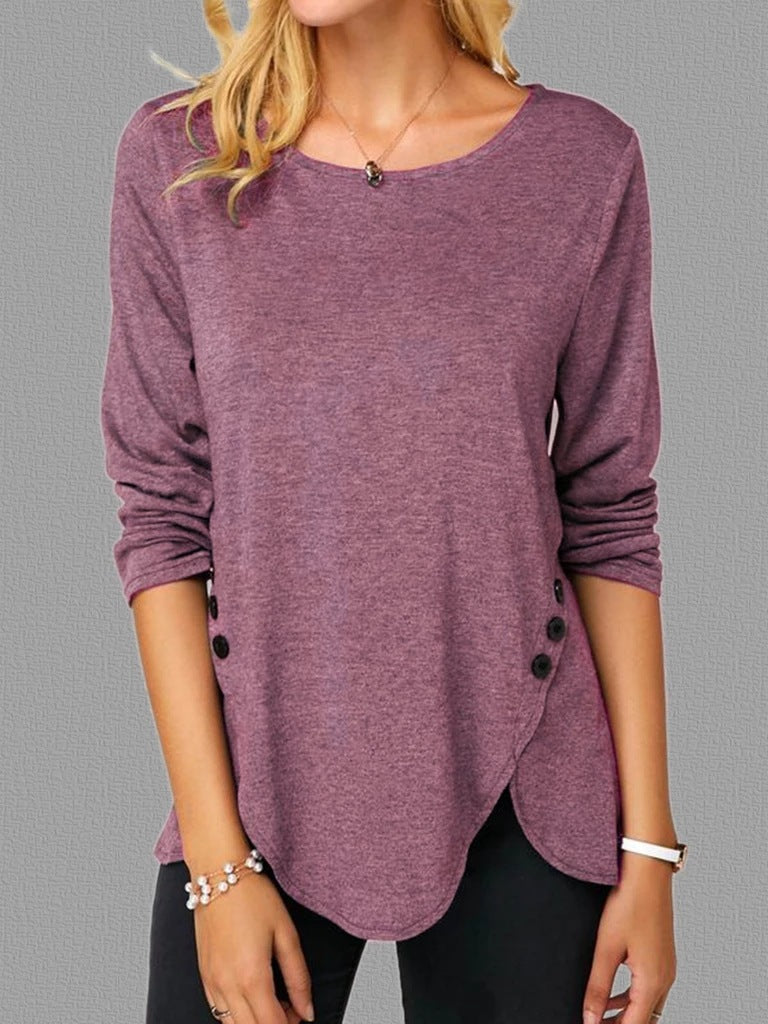 Round Neck Irregular Button T-shirt