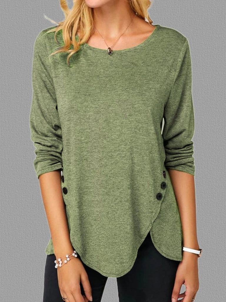 Round Neck Irregular Button T-shirt