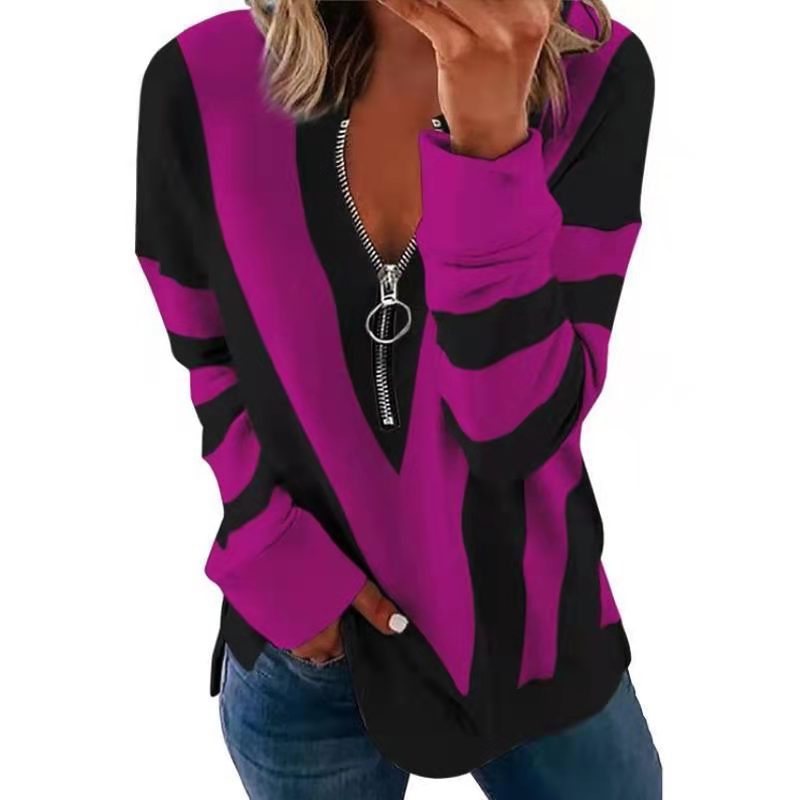 V-neck Zipper Sweatshirt