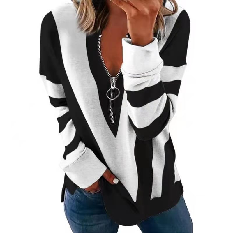 V-neck Zipper Sweatshirt