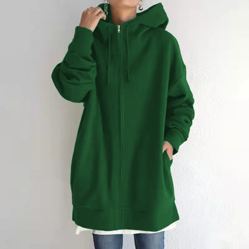 Fuzzy Long Hoodie with Full Length Zipper