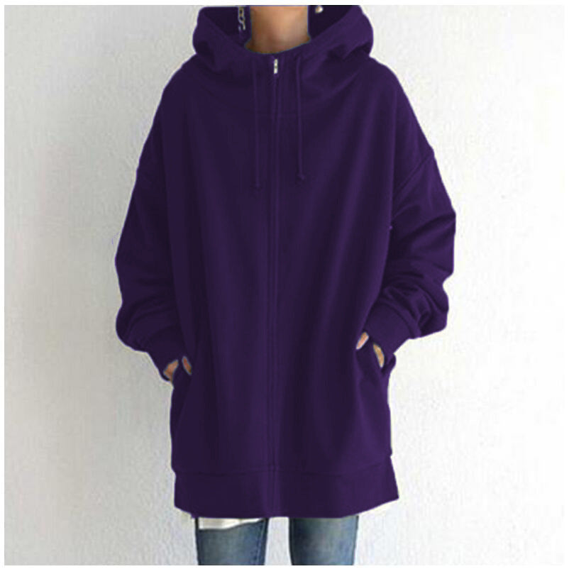 Fuzzy Long Hoodie with Full Length Zipper