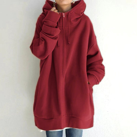 Fuzzy Long Hoodie with Full Length Zipper