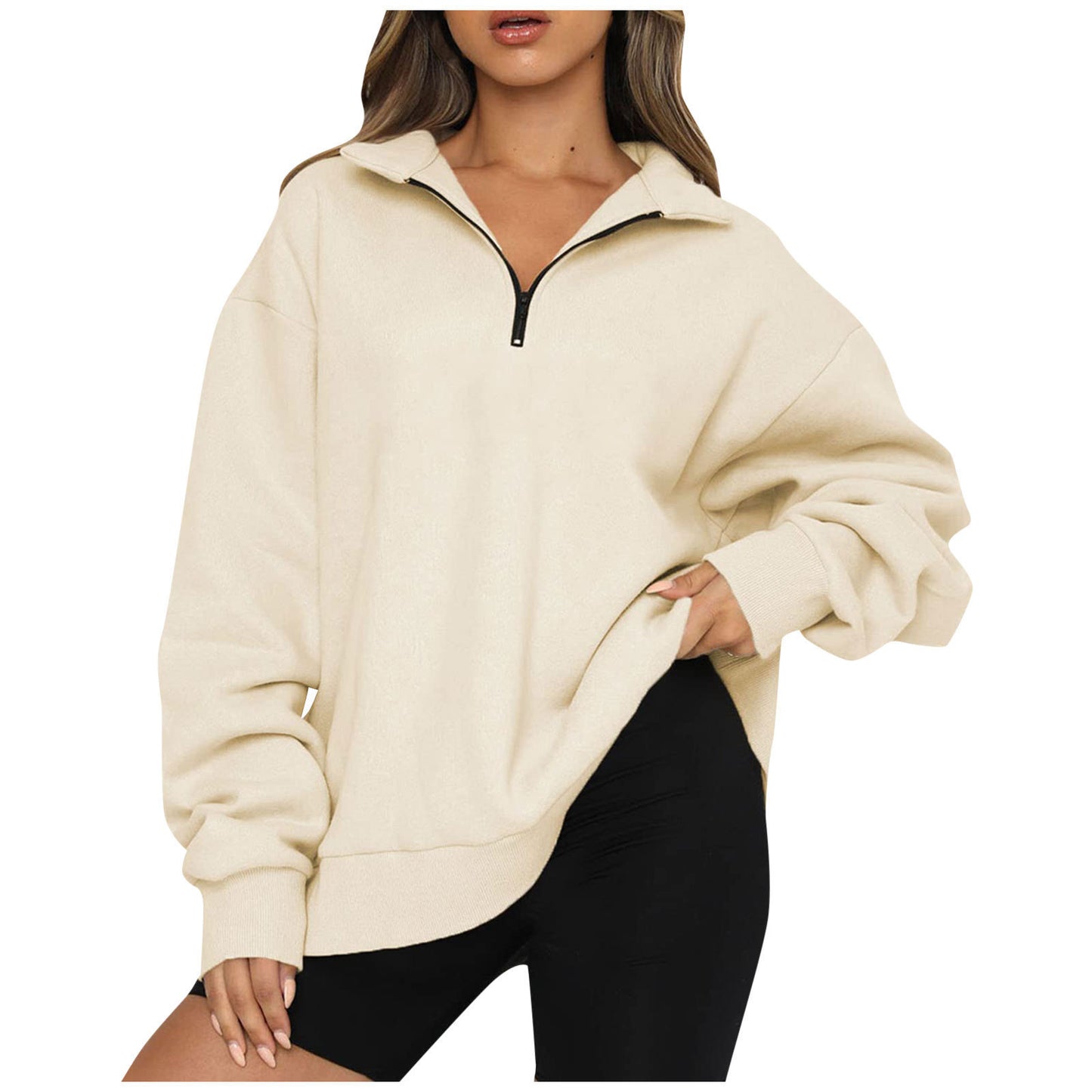 Zip Turndown Collar Hoodie