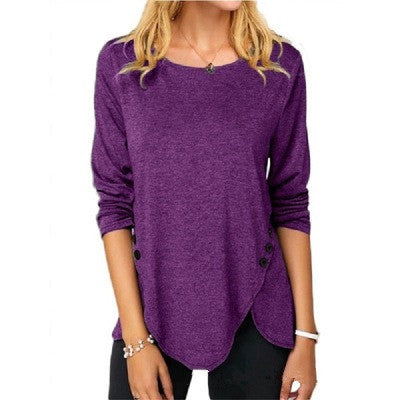 Round Neck Irregular Button T-shirt