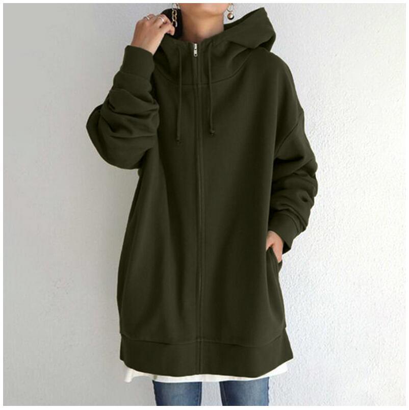 Fuzzy Long Hoodie with Full Length Zipper