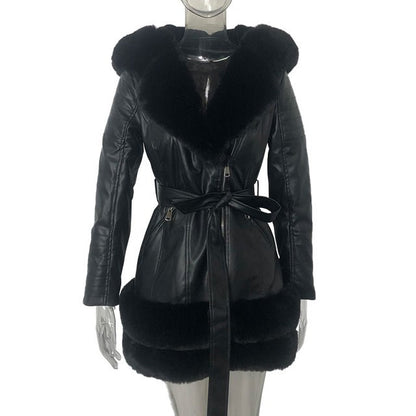 Leather Coat with Faux Fur Collar