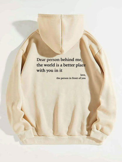 "Dear Person Behind Me," Kangaroo Pocket Drawstring Hoodie