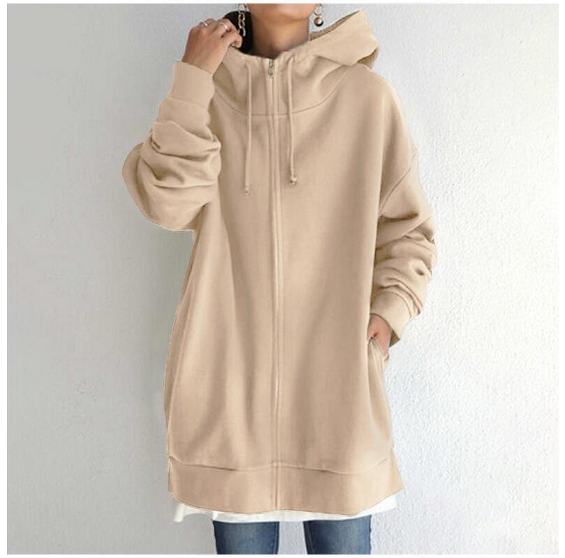 Fuzzy Long Hoodie with Full Length Zipper