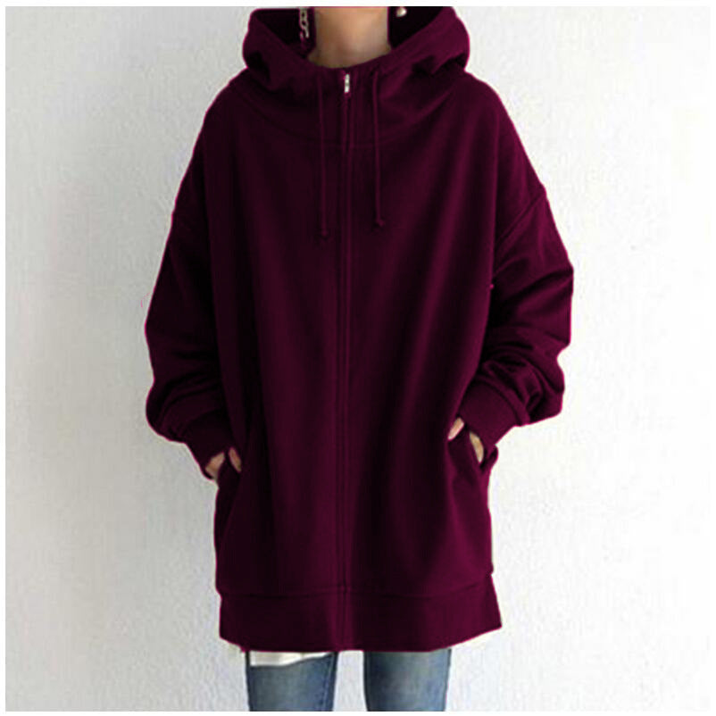 Fuzzy Long Hoodie with Full Length Zipper