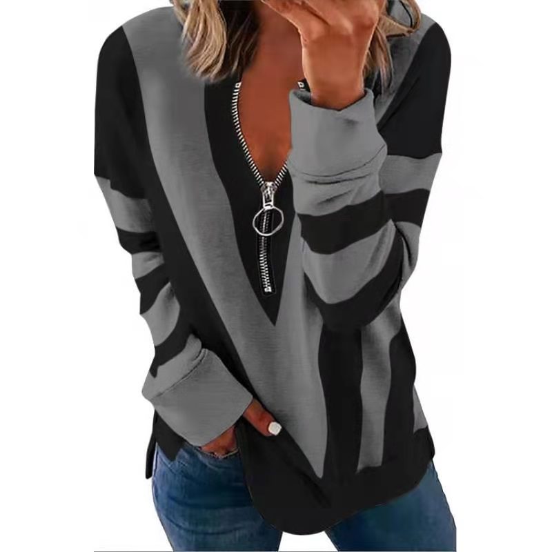 V-neck Zipper Sweatshirt