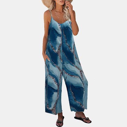 Tie Dye Suspender Pocket Wide Leg Jumpsuit