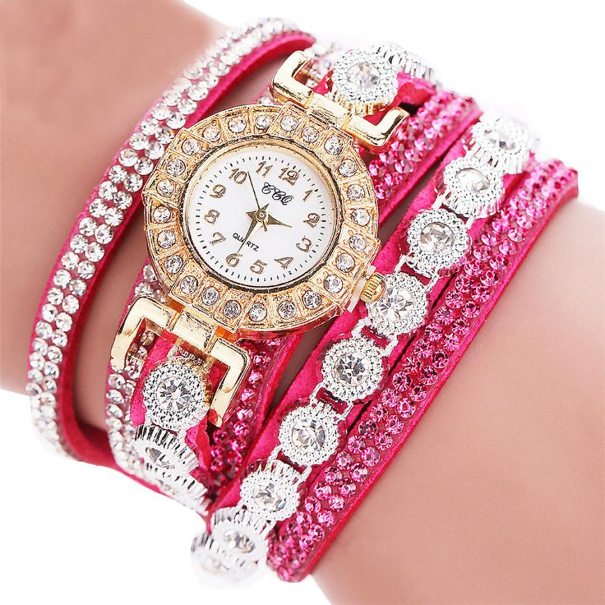 Leather Rhinestone Bracelet Watch