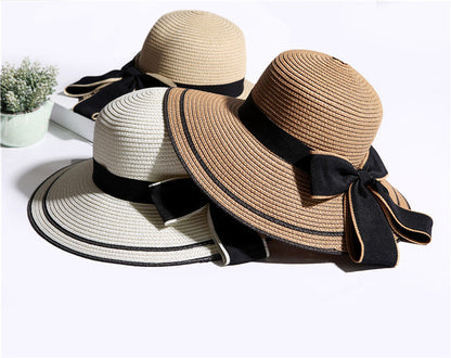 Black Bow Straw Sun Hat