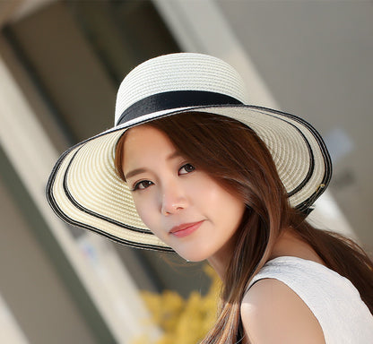 Black Bow Straw Sun Hat