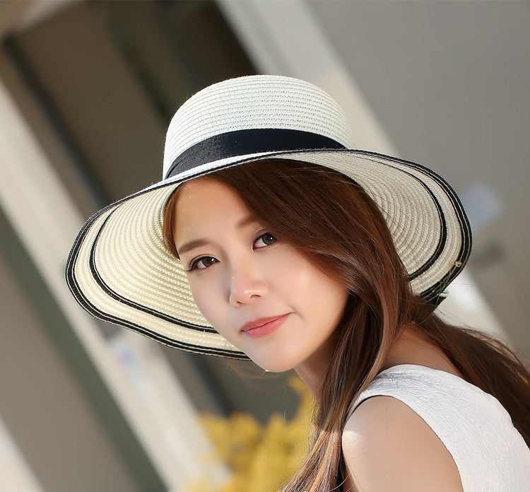 Black Bow Straw Sun Hat