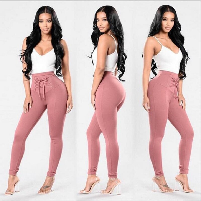 Stretchy Leggings with Criss Cross Lace Up Belt