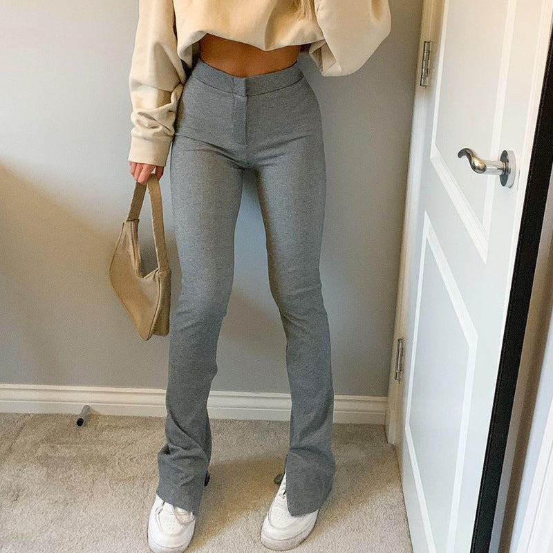 High Waist Skinny Split Casual Pants