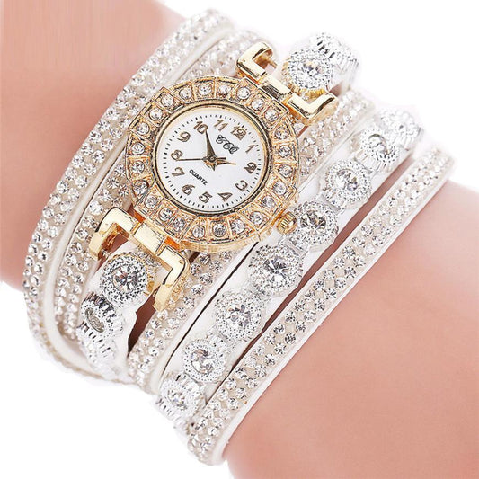 Leather Rhinestone Bracelet Watch