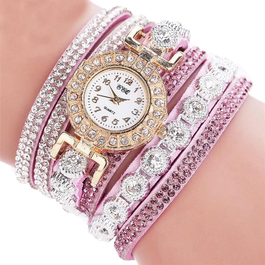 Leather Rhinestone Bracelet Watch