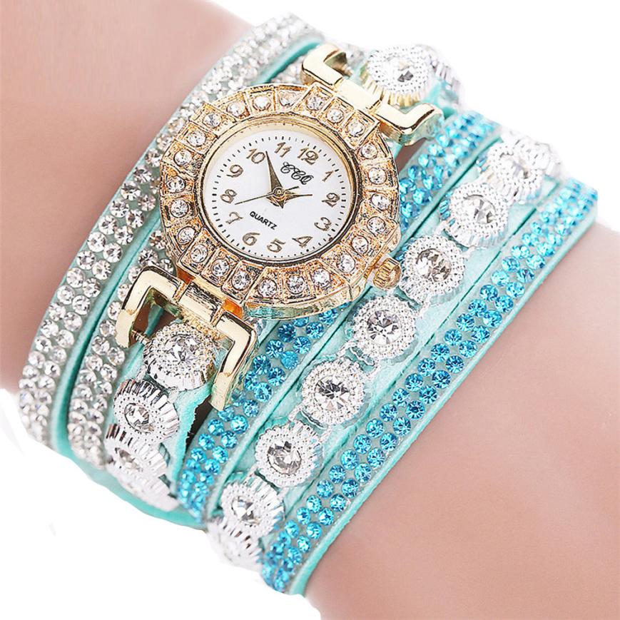 Leather Rhinestone Bracelet Watch