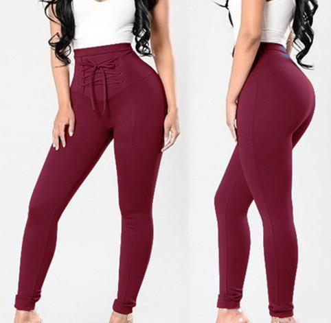 Stretchy Leggings with Criss Cross Lace Up Belt