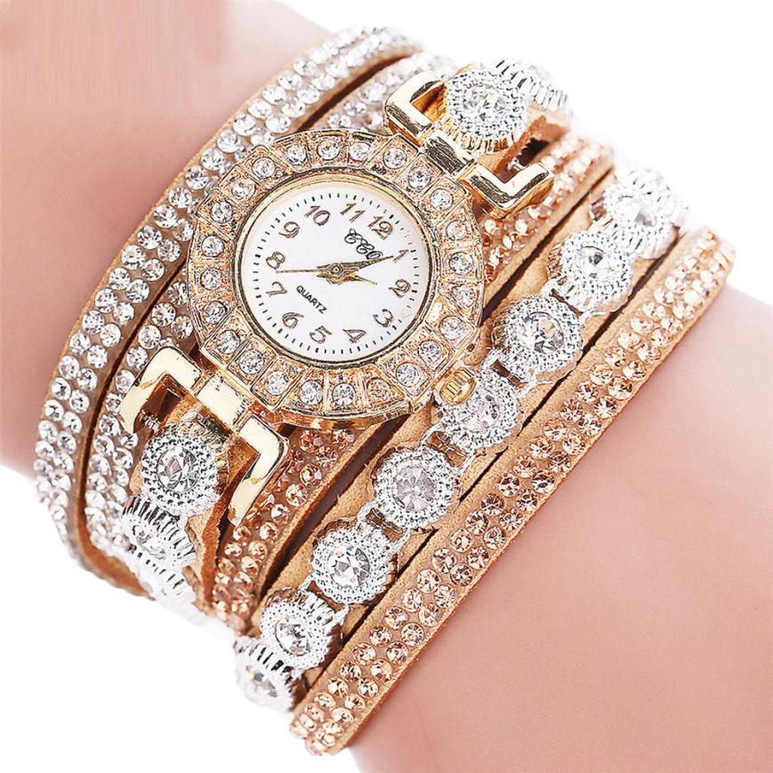 Leather Rhinestone Bracelet Watch