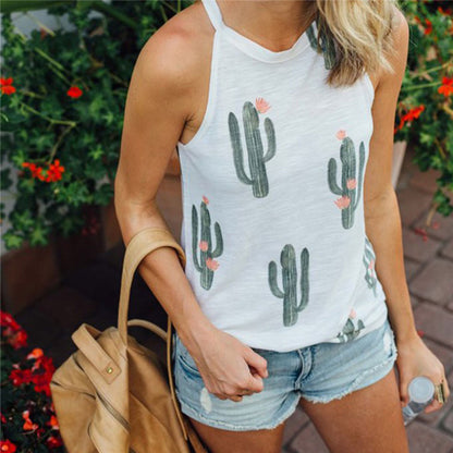 Cactus Print Sleeveless T-shirt