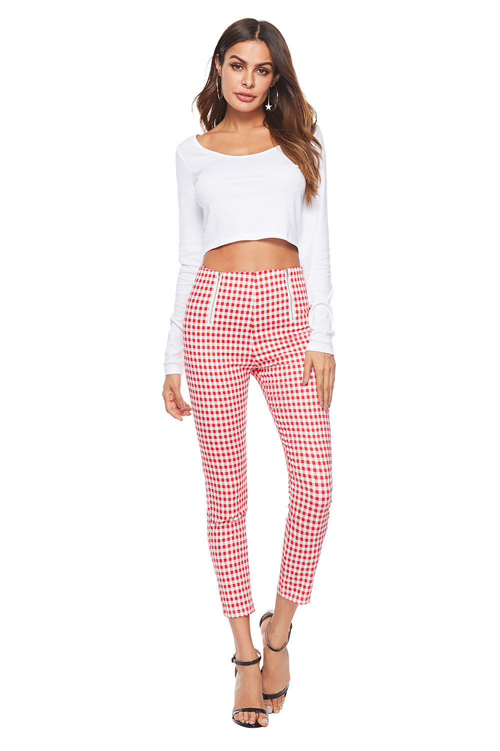 Plaid Zipper Slimming Pants