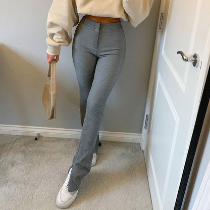 High Waist Skinny Split Casual Pants