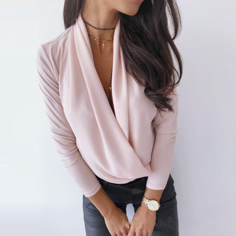 Deep V-neck Long Sleeve Shirt