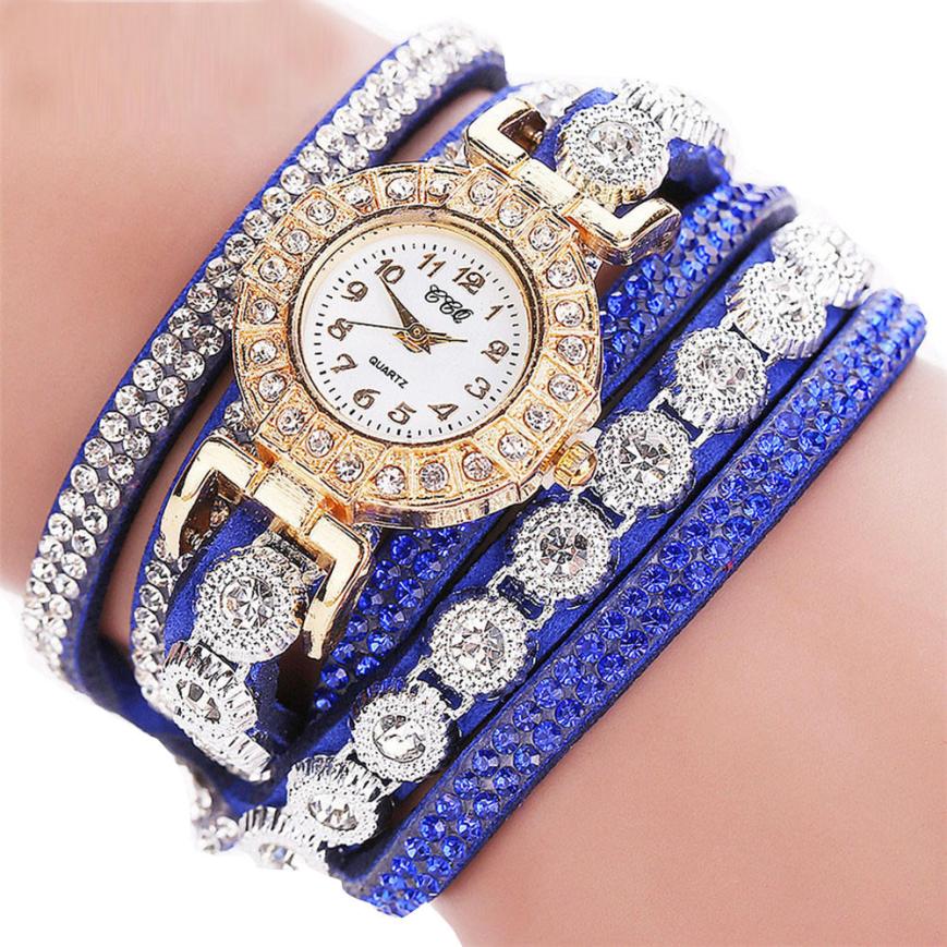 Leather Rhinestone Bracelet Watch