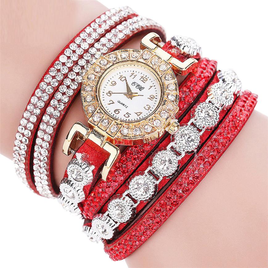 Leather Rhinestone Bracelet Watch