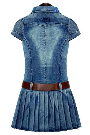 Short-sleeved Pleated Skirt Denim Dress