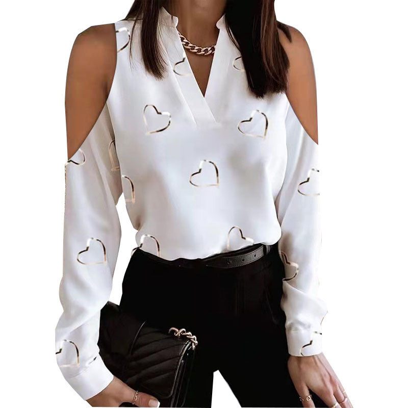 Long Sleeve Off-shoulder Printed Shirt