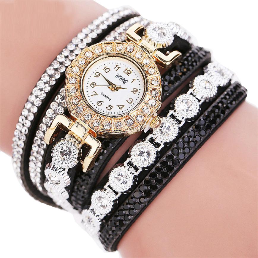 Leather Rhinestone Bracelet Watch