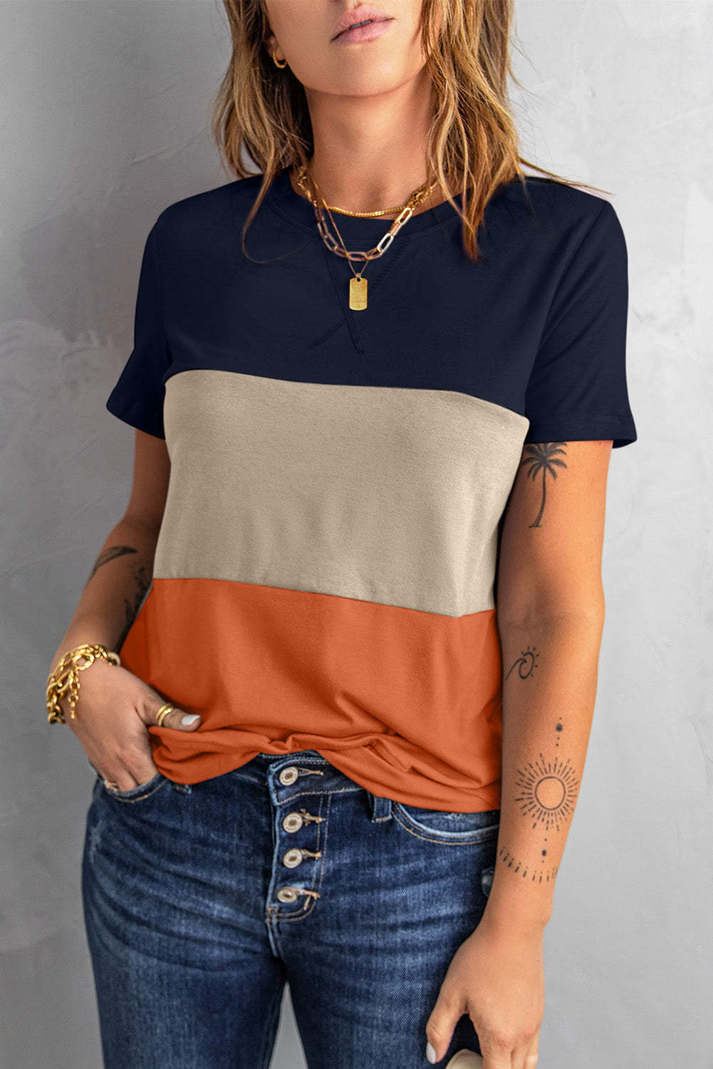 Match Color Striped Loose T-Shirt