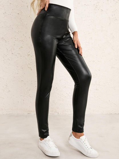 High Waist Stretch Skinny Leather Pants