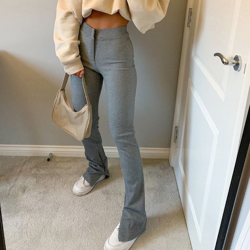 High Waist Skinny Split Casual Pants