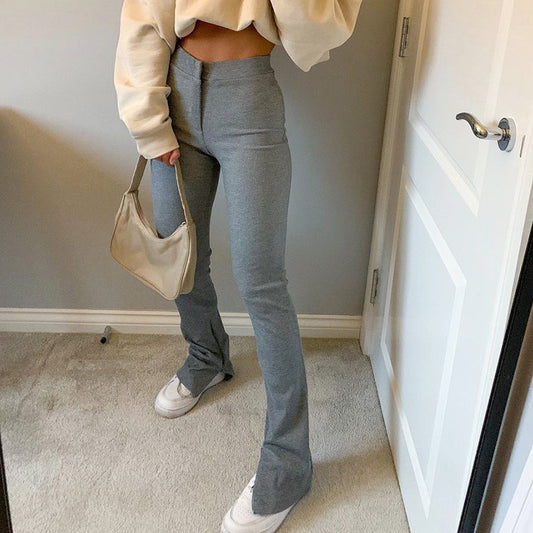 High Waist Skinny Split Casual Pants