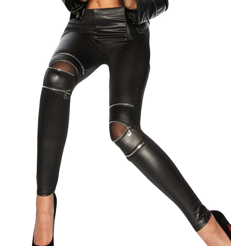 Butt Lifting Knee Zippers Leather Pants