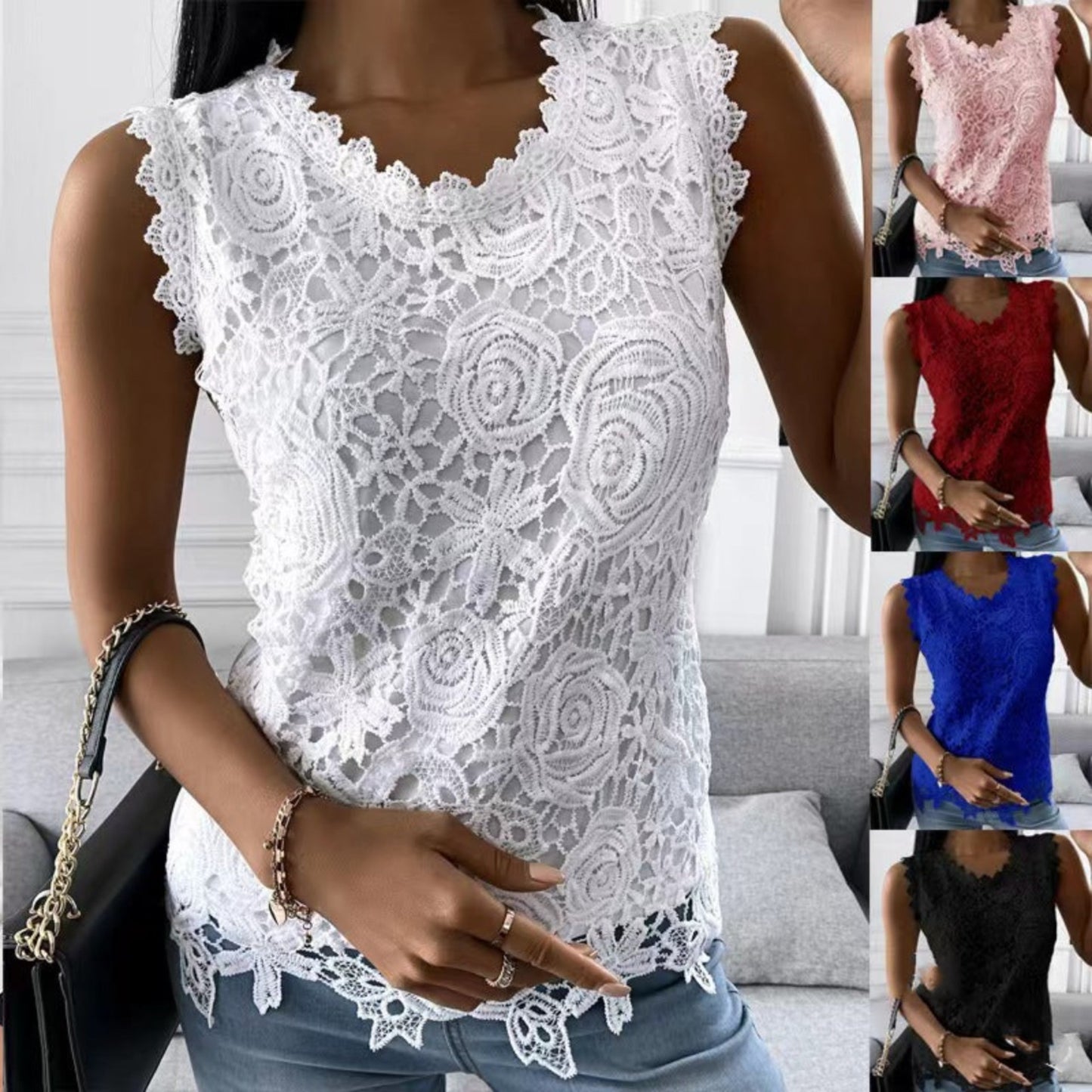 Flowers Lace Summer Tank Top