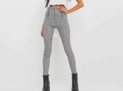 Plaid Zipper Slimming Pants