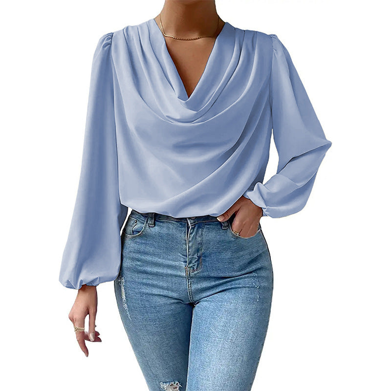 Draped Collar Long Sleeve Blouse