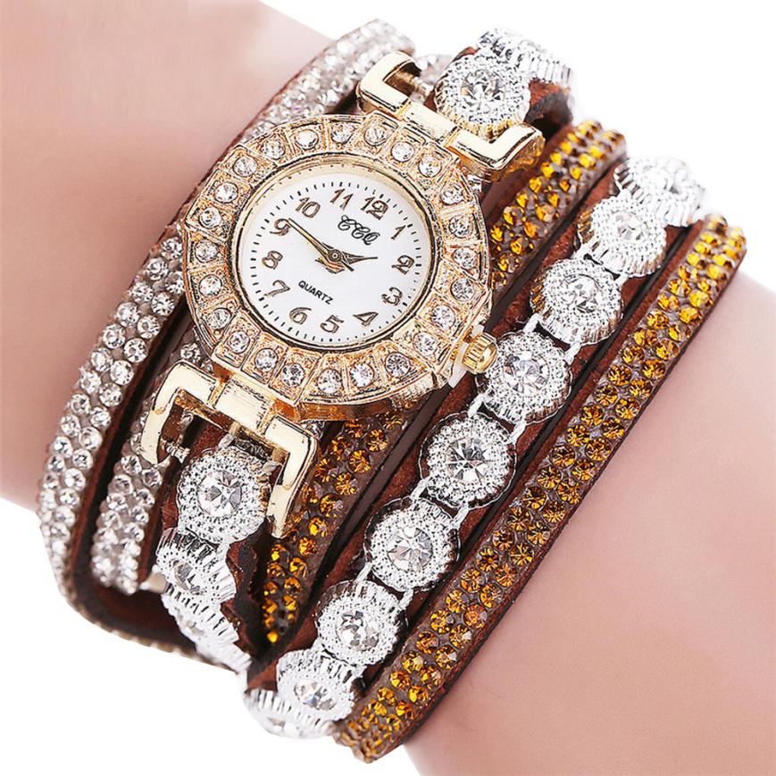 Leather Rhinestone Bracelet Watch