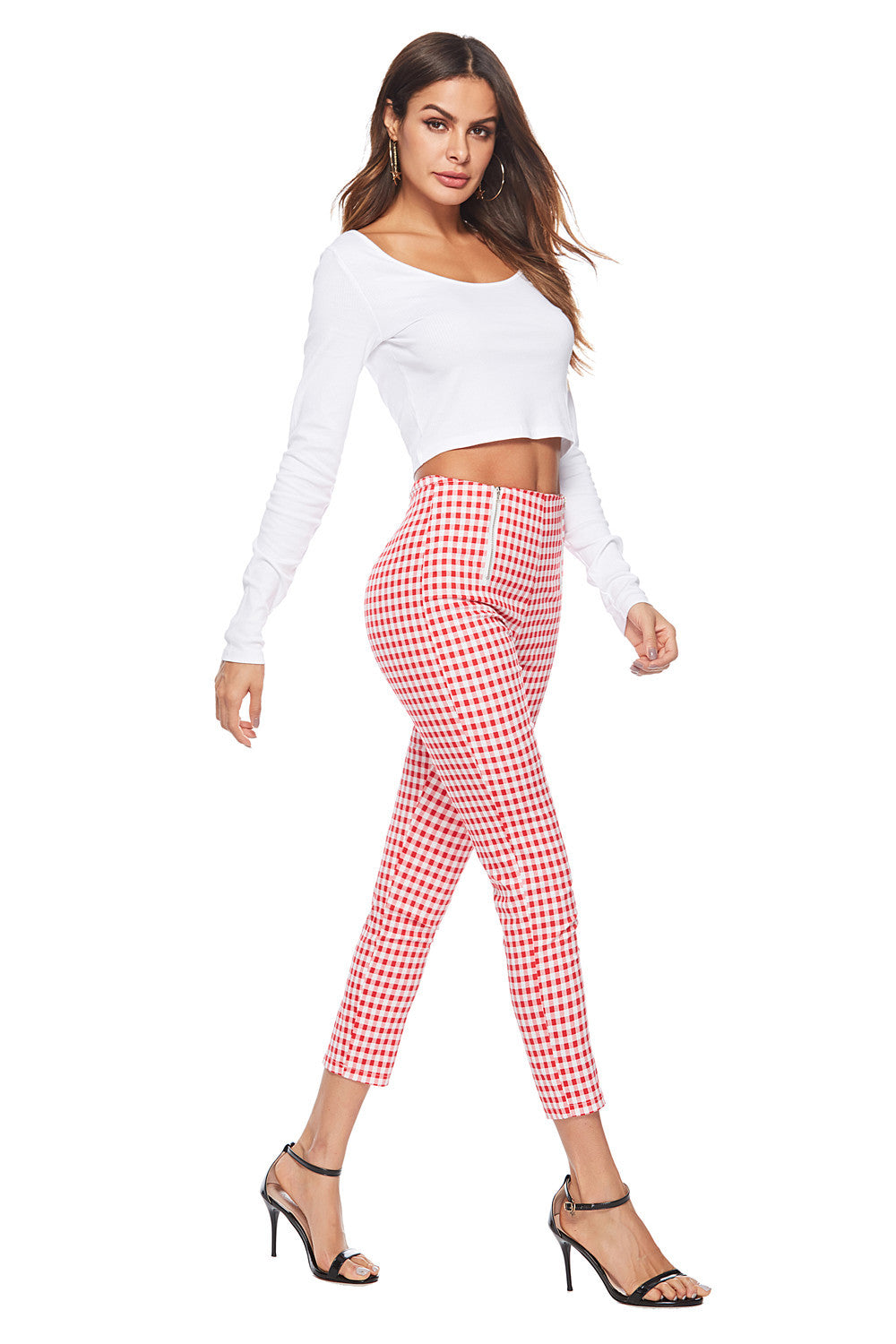 Plaid Zipper Slimming Pants