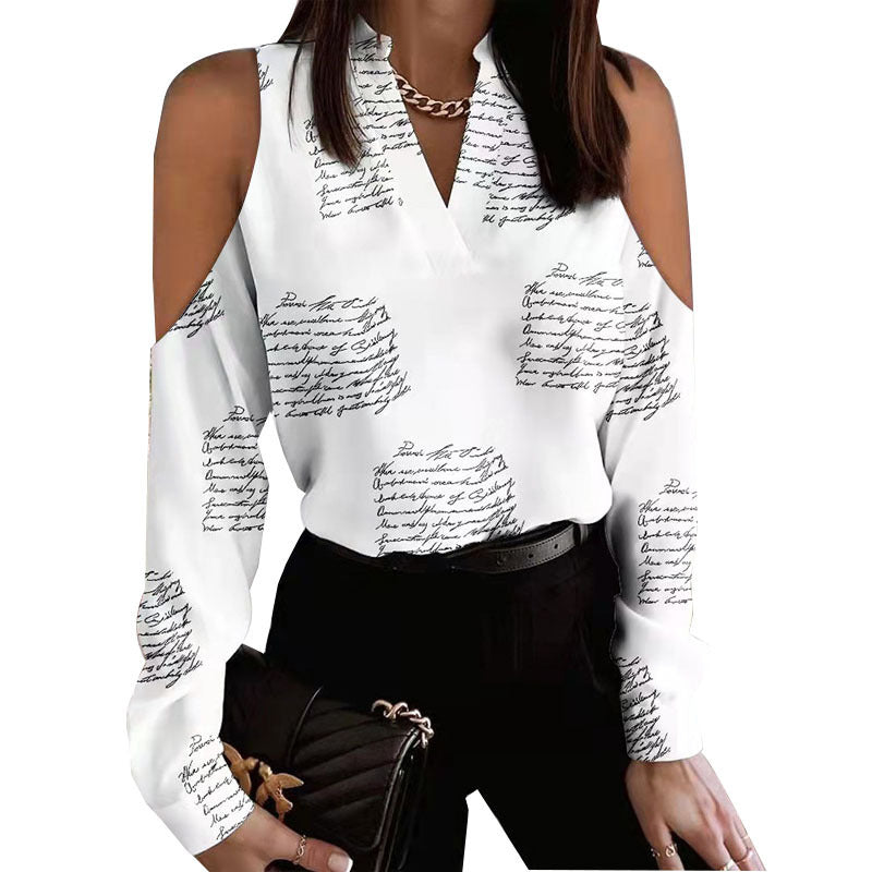 Long Sleeve Off-shoulder Printed Shirt