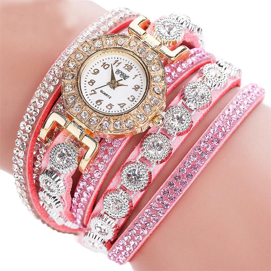 Leather Rhinestone Bracelet Watch